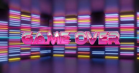 Neon game over text on vibrant led background