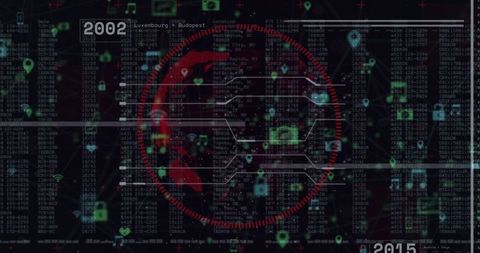 Cybersecurity Data Dashboard Interface with World Map Overlay