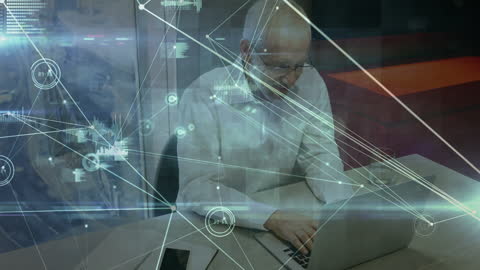 Business Professional Navigating Digital Networking Technology