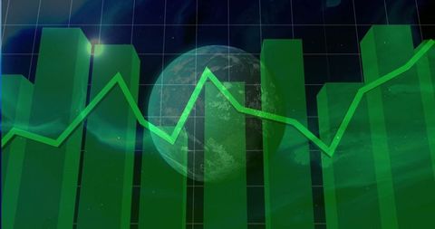 Futuristic green graph with globe and data overlay in space