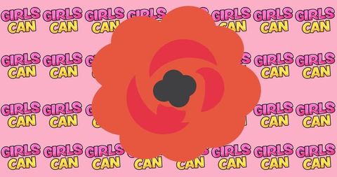 Bold red flower with empowering girls can message