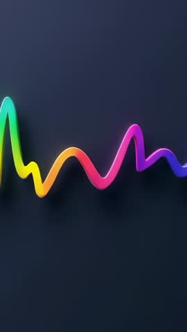 Pulsing Neon Waveform Ribbon Sliding Horizontally Across Dark Void Revealing Rainbow
