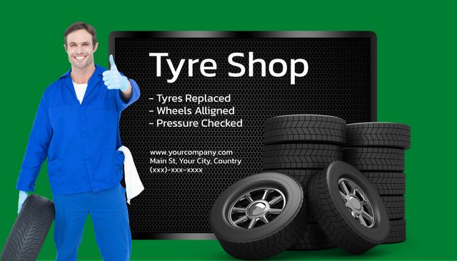 Confident Mechanic Promoting Tire and Auto Repair Services - Download Free Stock Templates Pikwizard.com