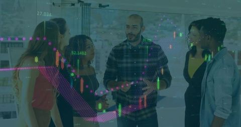 Team Analyzing Financial Data with Chart Overlays