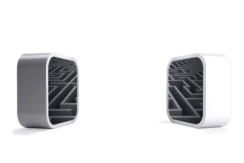 White Cubes with Labyrinth Patterns on Transparent Background