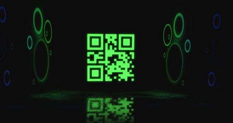 Flickering Green QR Code with Neon Circles on Black Background - Download Free Stock Images Pikwizard.com