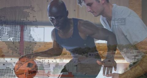 Focused Basketball Players Engaged in Intense Practice Game