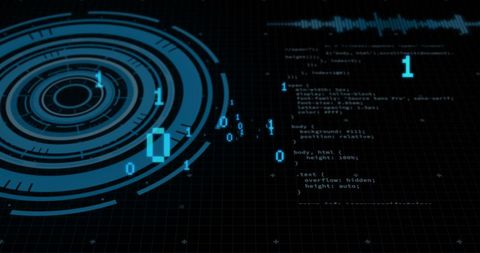 Futuristic Digital Interface with Binary Code and Circular Graphics - Download Free Stock Images Pikwizard.com