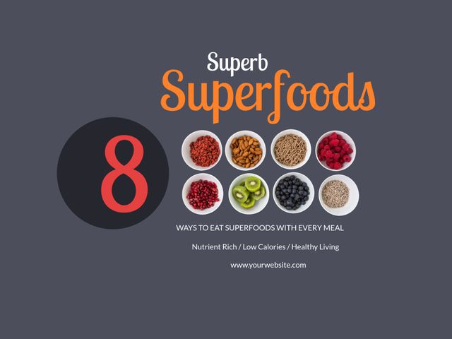 Vibrant and nutritious superfoods give valuable content for dieticians, health bloggers, and nutrition guides. Perfect to use in articles about healthy eating habits, low-calorie food options, and introducing nutrient-rich foods into everyday meals.