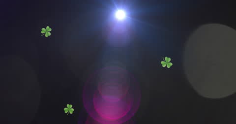 Futuristic Digital Interface with Clovers and Light Flares