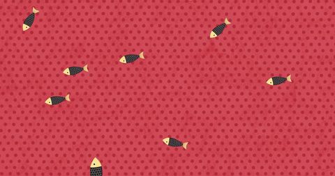Abstract fish pattern on red dotted background