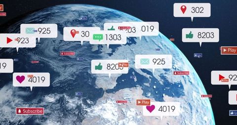Social Media Notifications Over Earth with Global Digital Communication