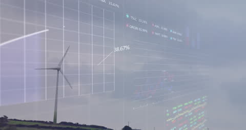 Financial Data Visualizations Overlaying Wind Turbine