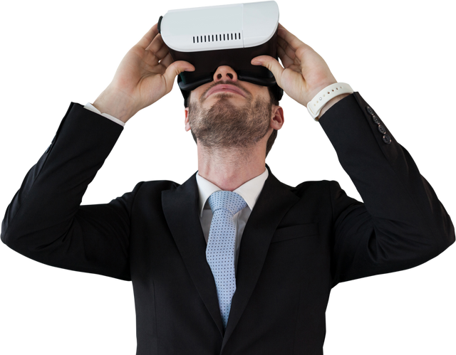 Businessman Wearing VR Headset Experiencing Virtual Reality Transparent - Download Free Stock Videos Pikwizard.com