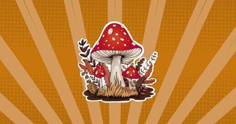 Whimsical Red and White Spotted Mushrooms with Autumn Vibe