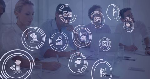 digital technology icons over business team collaboration - Download Free Stock Images Pikwizard.com