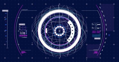 Futuristic Circular HUD Interface Showing Concentric Rings, Radial Spokes and Data Panels