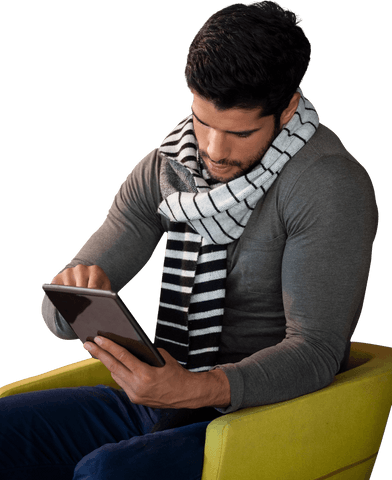 Sophisticated Man Using Tablet in Stylish Transparent Setting - Download Free Stock Videos Pikwizard.com
