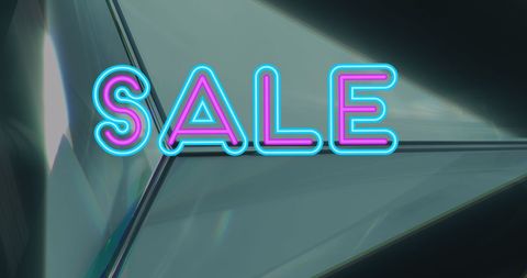 Neon sale advertisement over futuristic crystal background