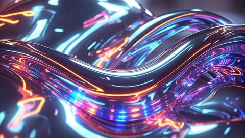 Futuristic metallic ribbons with neon blue and magenta glow