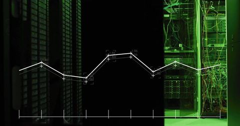 Data Analysis Concept in Modern Server Room with Graph Overlay