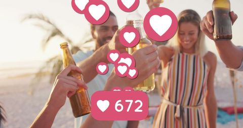 Friends Toasting with Beer Bottles at Beach Celebration