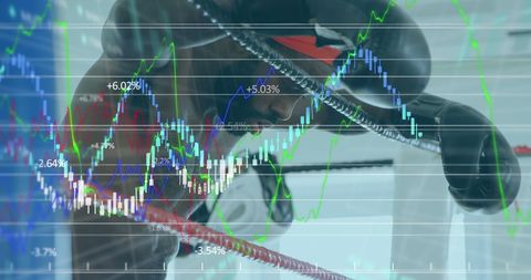 Boxer Contemplating with Financial Data Overlays