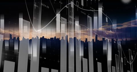 Financial Graphs and Data Charts Overlaying Urban Skyline - Download Free Stock Images Pikwizard.com