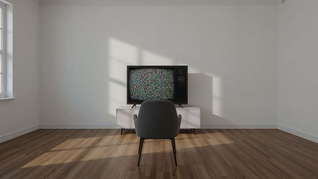Minimalist Interior with Vintage TV and Armchair