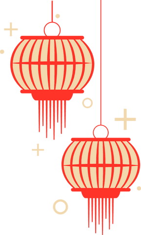 Dual lanterns with cultural motifs on transparent background