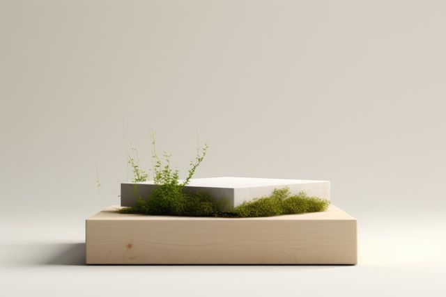 Minimalist Nature Display with Greenery on Wooden Base - Download Free Stock Images Pikwizard.com