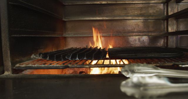 Close-Up View of Flames Grilling in Industrial Oven - Download Free Stock Images Pikwizard.com