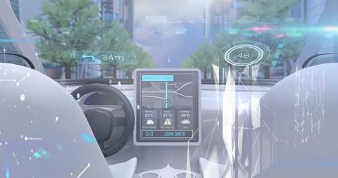 High-Tech Self-Driving Car Dashboard with Digital Interface