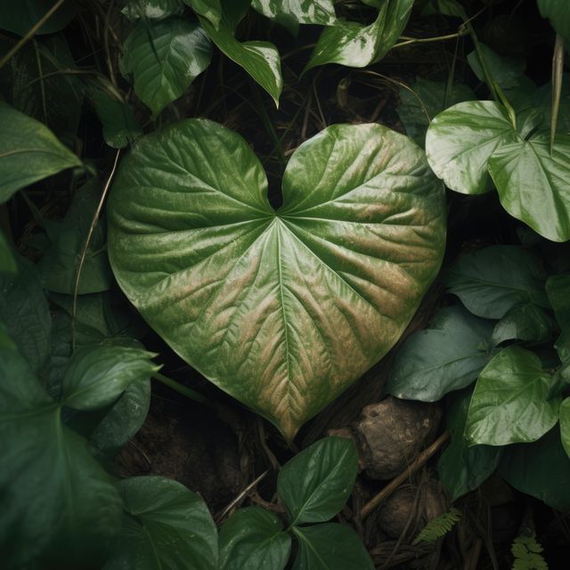 Green leaves with heart shape leaf, created using generative ai technology - Download Free Stock Photos Pikwizard.com