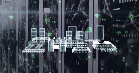 Digital Blueprint Overlay on Server Systems - Download Free Stock Images Pikwizard.com