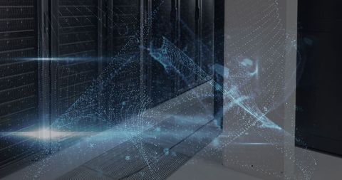 Online security concept with digital padlock and servers
