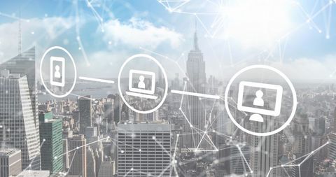 Digital Network Integration Over Modern City Skyline - Download Free Stock Images Pikwizard.com