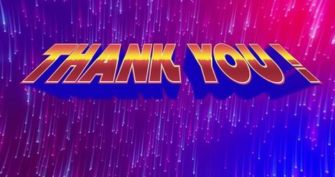 Floating Retro 3D THANK YOU Text Neon Gradient with Bold Blue Shadow and Synthwave Glow