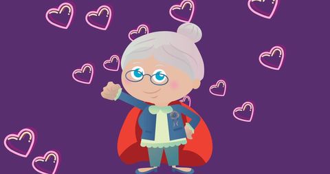 Superhero Senior Woman in Red Cape with Heart Icons - Download Free Stock Images Pikwizard.com