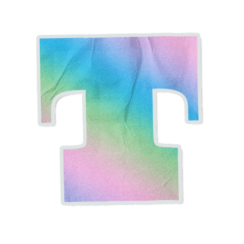 Transparent pastel watercolor t sticker floating on teal background with white rim