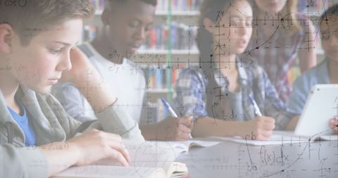 Children Studying with Technology and Overlaid Math Equations - Download Free Stock Images Pikwizard.com