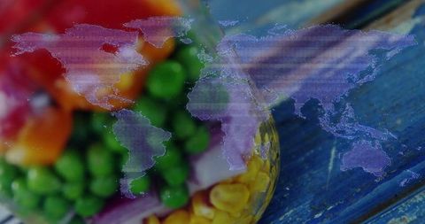 Global Freshness: Vibrant Vegetable Salad with World Map Overlay