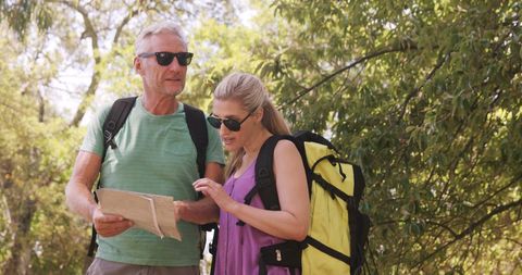 Senior Couple Hiking and Navigating with Map in Forest - Download Free Stock Images Pikwizard.com