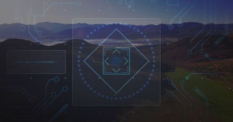 Futuristic Targeting Interface Over Scenic Valley with Digital Overlay