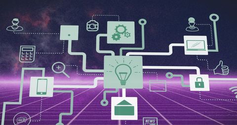 Digital Network Diagram with Technology Icons and Data Grid - Download Free Stock Images Pikwizard.com