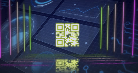 Futuristic QR Code with Digital Infographics and Circuit Design