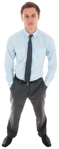 Serious Businessman Standing in Formal Attire Against Transparent Background