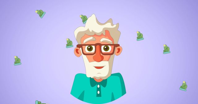 Smiling Grandfather Character with Cacti on Light Blue Background - Download Free Stock Images Pikwizard.com