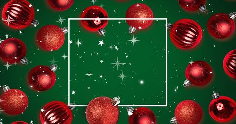 Festive Red Christmas Baubles on Green with Falling Stars - Download Free Stock Images Pikwizard.com
