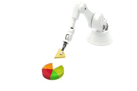 white robot arm arranging colorful pie chart on transparent background - Download Free Stock Videos Pikwizard.com